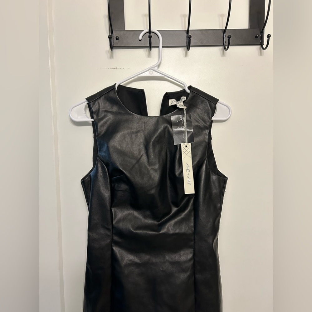 NWT She + Sky Black Faux Leather Dress - Picture 3 of 10